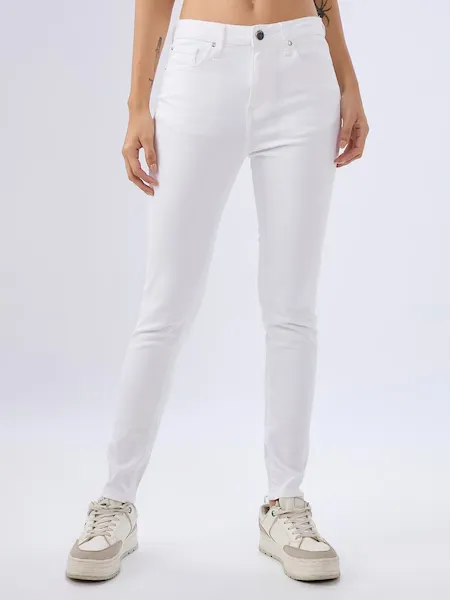 White Solid High Rise Skinny Fit Jeans